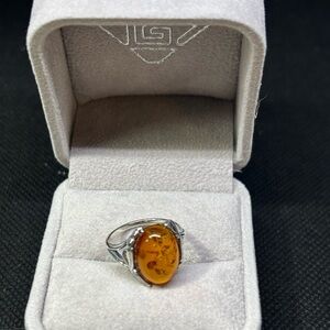 925 Sterling Silver Baltic Amber Ring, size 5